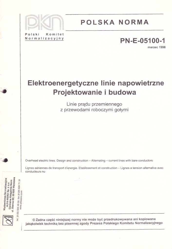 Linie napowietrzne Projektowanie PN-E-05100-1