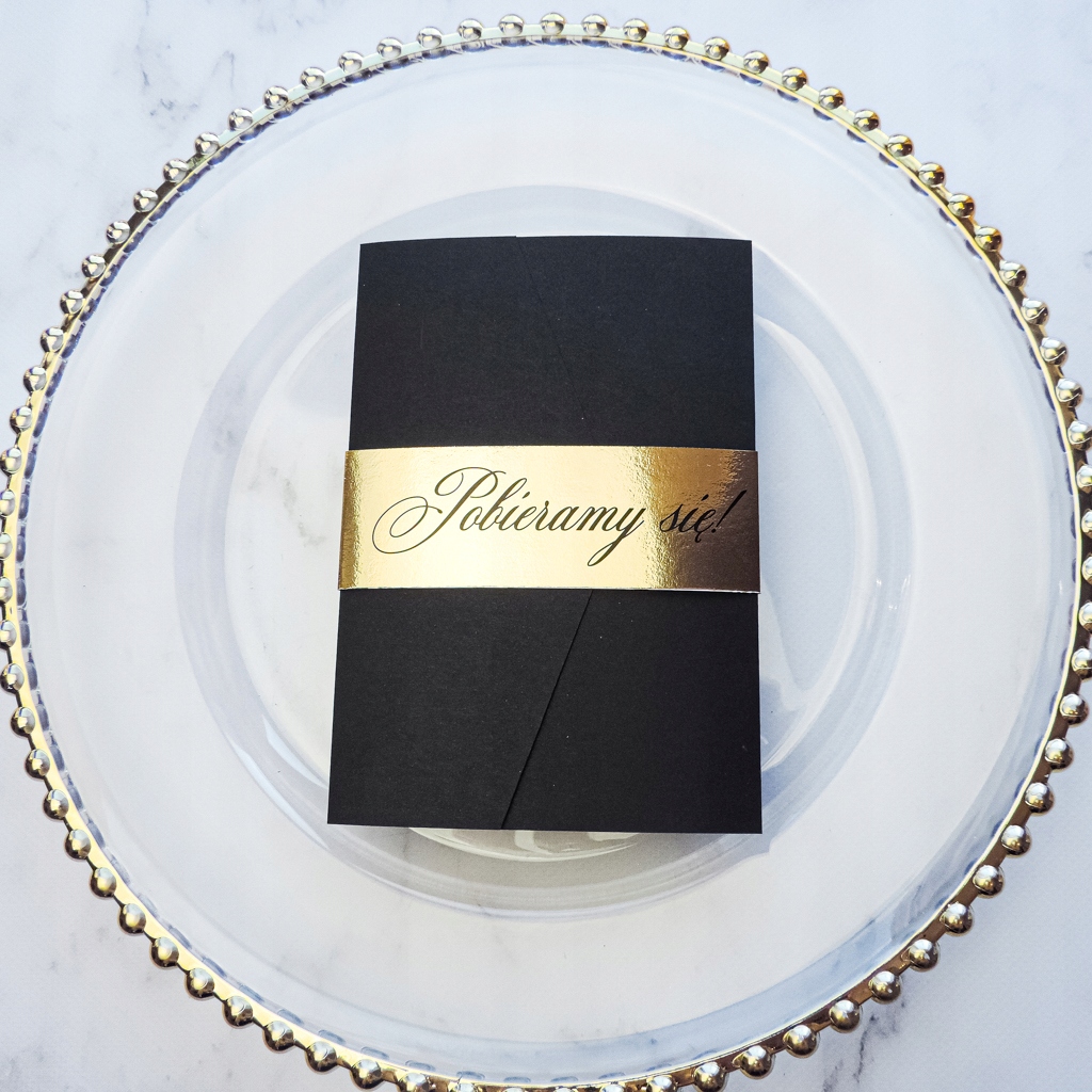 zaproszenia ślubne glamour folderowe złocone złote