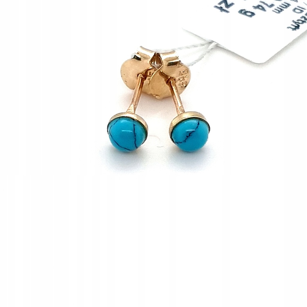ZŁOTE kolczyki zdobione TURKUSEM 4 mm 585(14K) - 15115676762