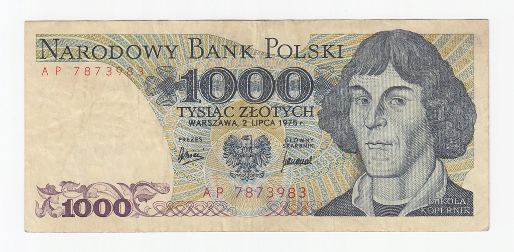 Banknot 1000 zł 1975, seria AP, st. 3