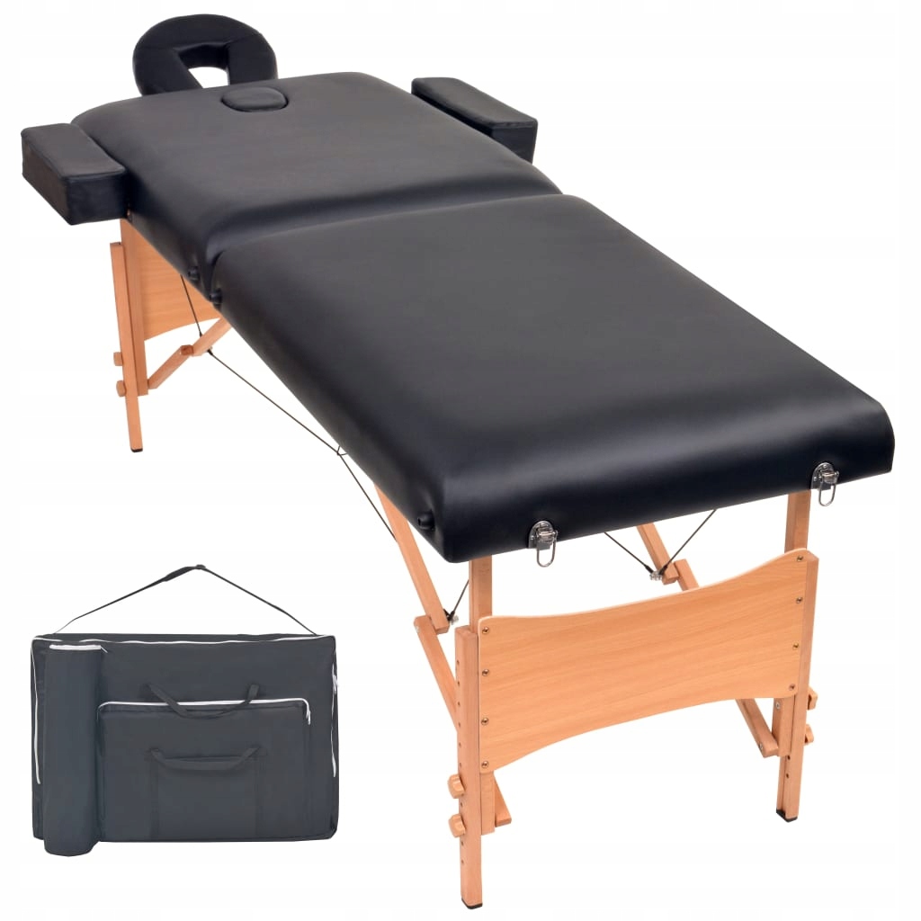 Składany stół do masażu dwuczęściowy czarny 10cm