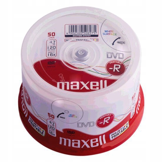 Płyty DVD-R 4,7GB 16X MAXELL PRINTABLE cake 50 szt