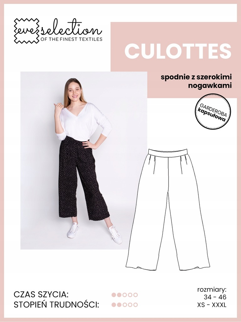 Wykrój krawiecki na spodnie CULOTTES XS-XXXL