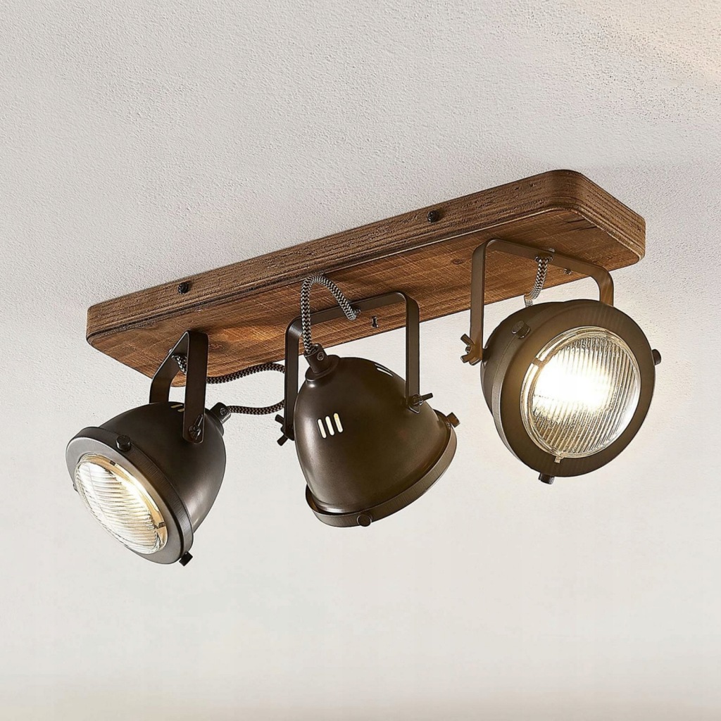 lindby lampa sufitowa spot reflektor 3 punktowy SHILA deska szary brąz
