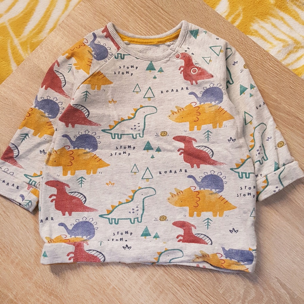 szara dresowa bluza w dinozaury 9-12 mies 74-80