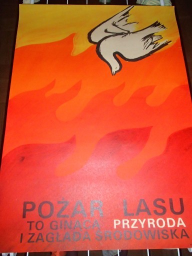 PLAKAT BHP  OSTRZEGA PRZED POZAREM PRL