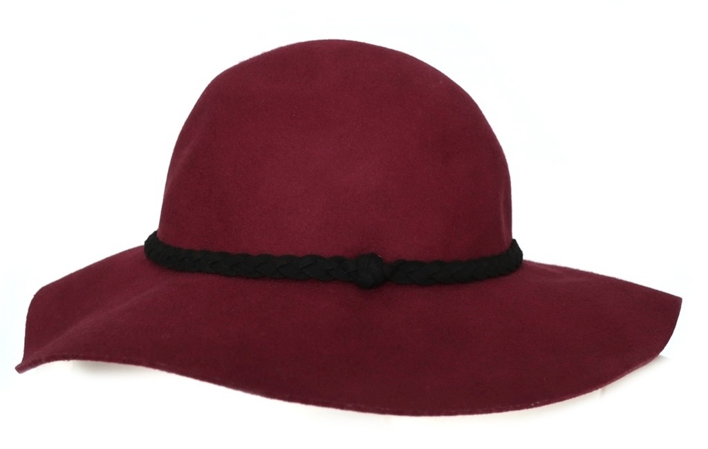 H&M KAPELUSZ WEŁNIANY S54 SZEROKIE RONDO BORDO