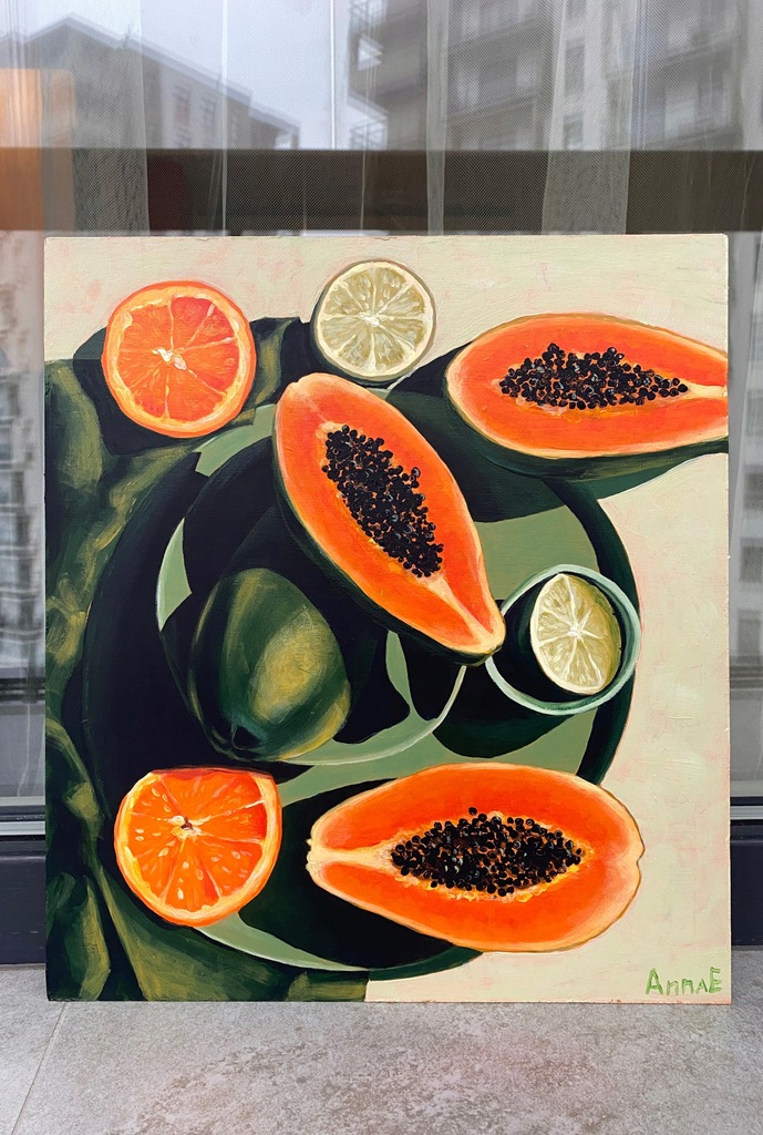 "Papaja" obraz akrylowy na płótnie ręcznie malowany nowoczesny owoce