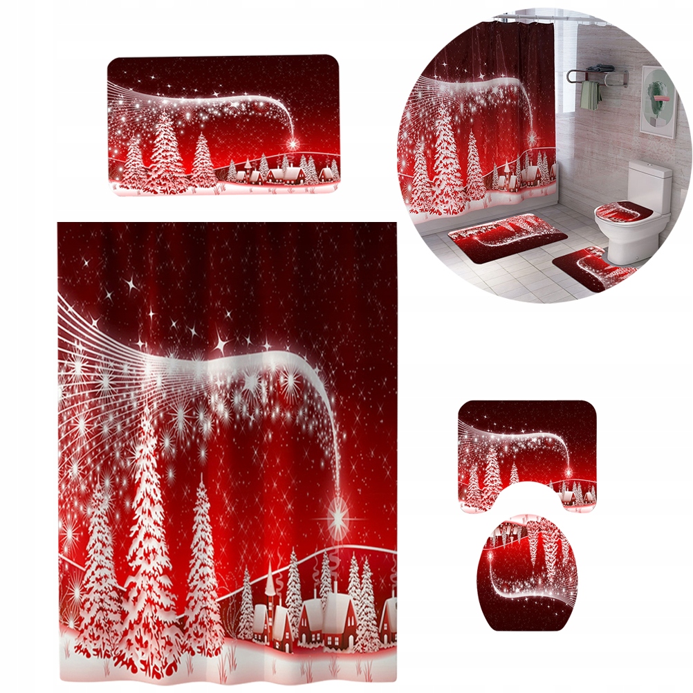 Christmas Shower Curtain Bath Rug Mat Accessories