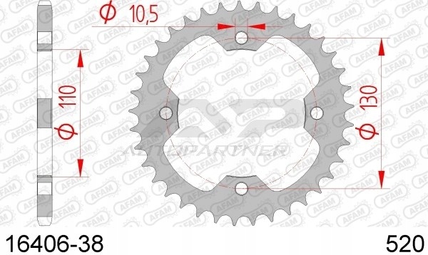 Zębatka napędzana tył moto AFAM 16406-38