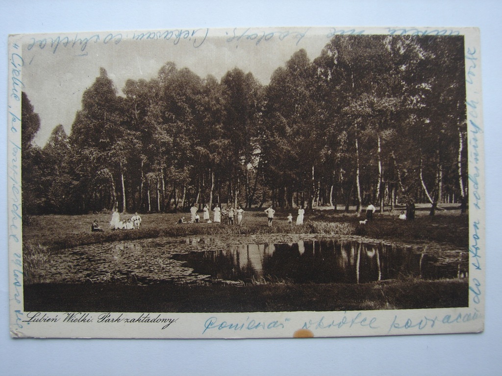 Lubień Wielki / Park zakładowy - stara pocztówka z 1928 r -