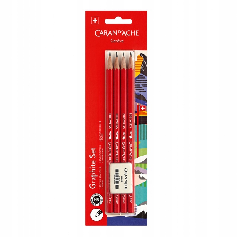 Ołówki HB Edelweiss 4szt + gumka blister