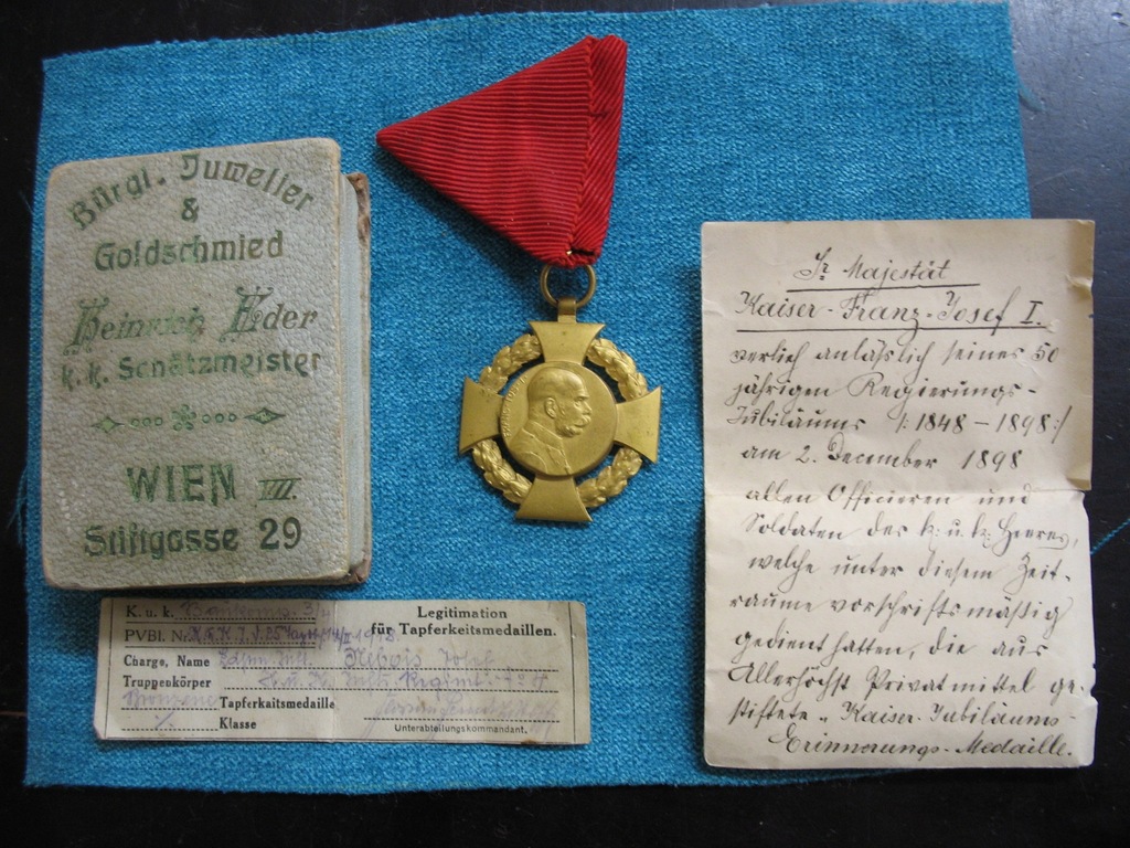 Medal odznaczenie Austro-Węgry zestaw z dokumentem