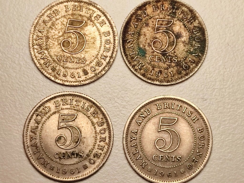 Malaje i Brytyjskie Borneo 4 monety 4 x 5 centów 1961 BCM