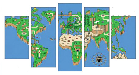 TRYPTYK OBRAZ NA PŁOTNIE SUPER MARIO MAPA 50x25cm