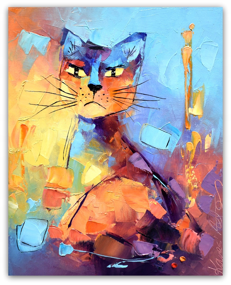 Aneta Karaś obraz olejny na płótnie faktura kot KOTEK (77)