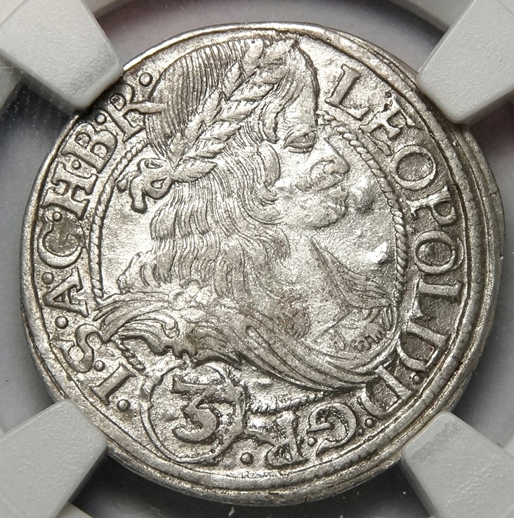 pw Śląsk, Leopold I - 3 krajcary 1666 SHS - Wrocław - NGC AU55