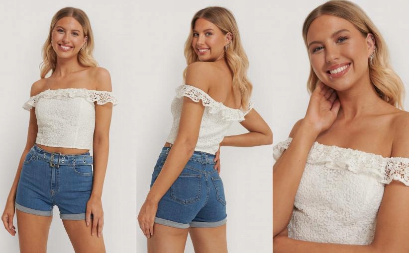 A2D113 BIAŁY CROP TOP Z FALBANKĄ NA-KD 38