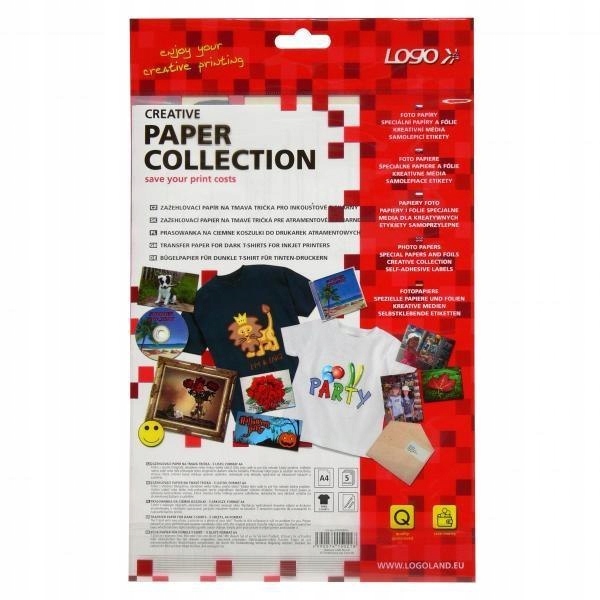 Logo prasowanka papier, na ciemne koszulki, biały, A4, 5 arkusza, do drukar