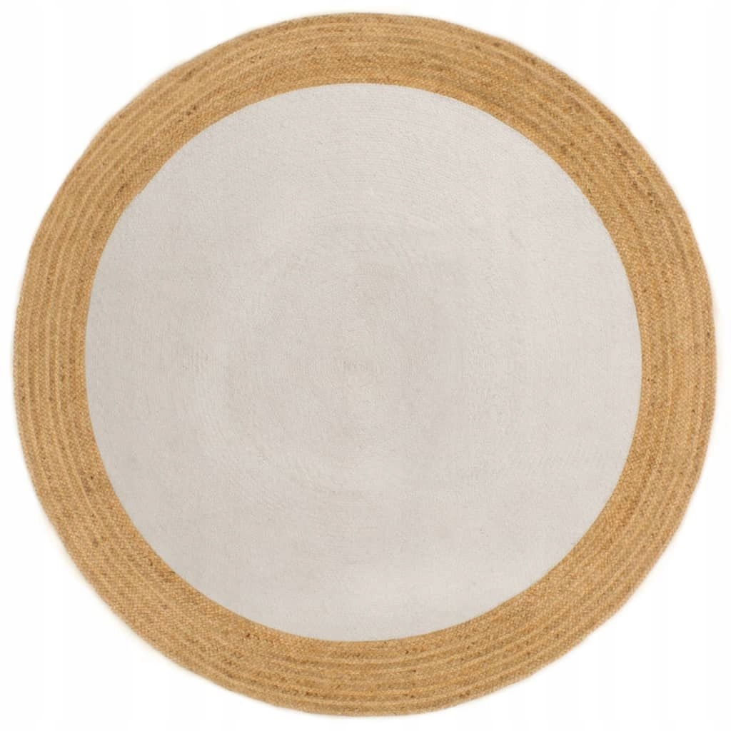 Pleciony dywan biało-naturalny 120 cm juta bawełna