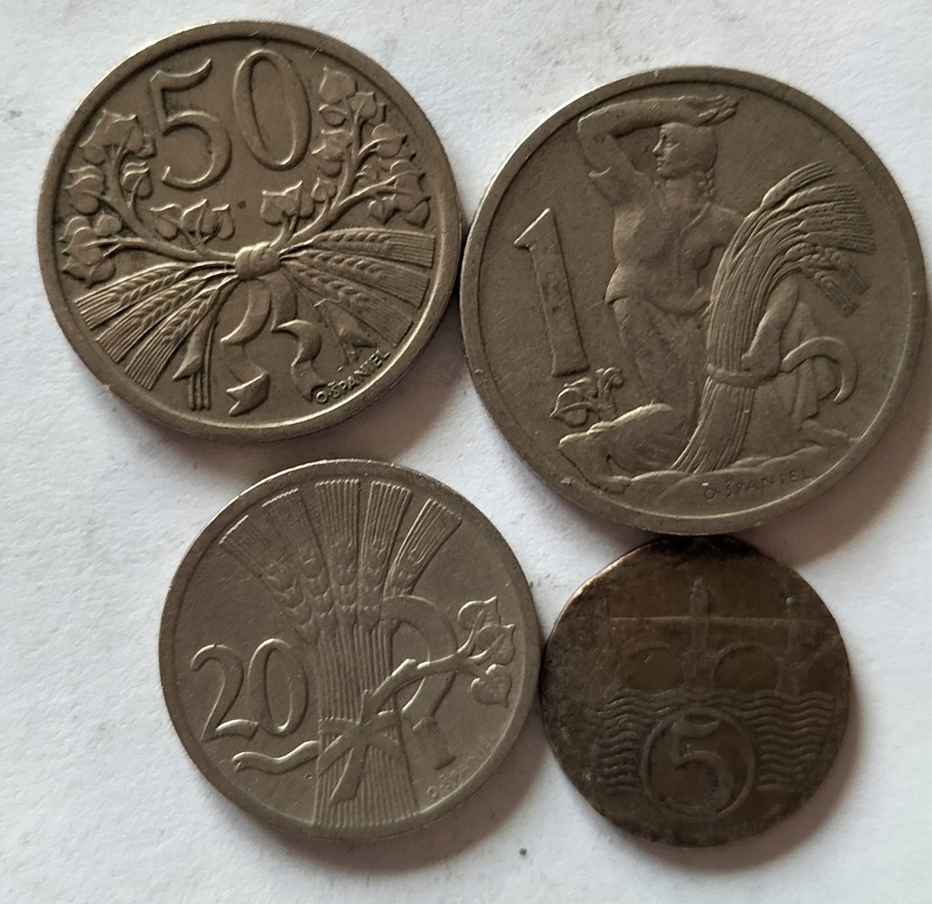 zestaw monet Czechosłowacja przedwojenna 4 szt.