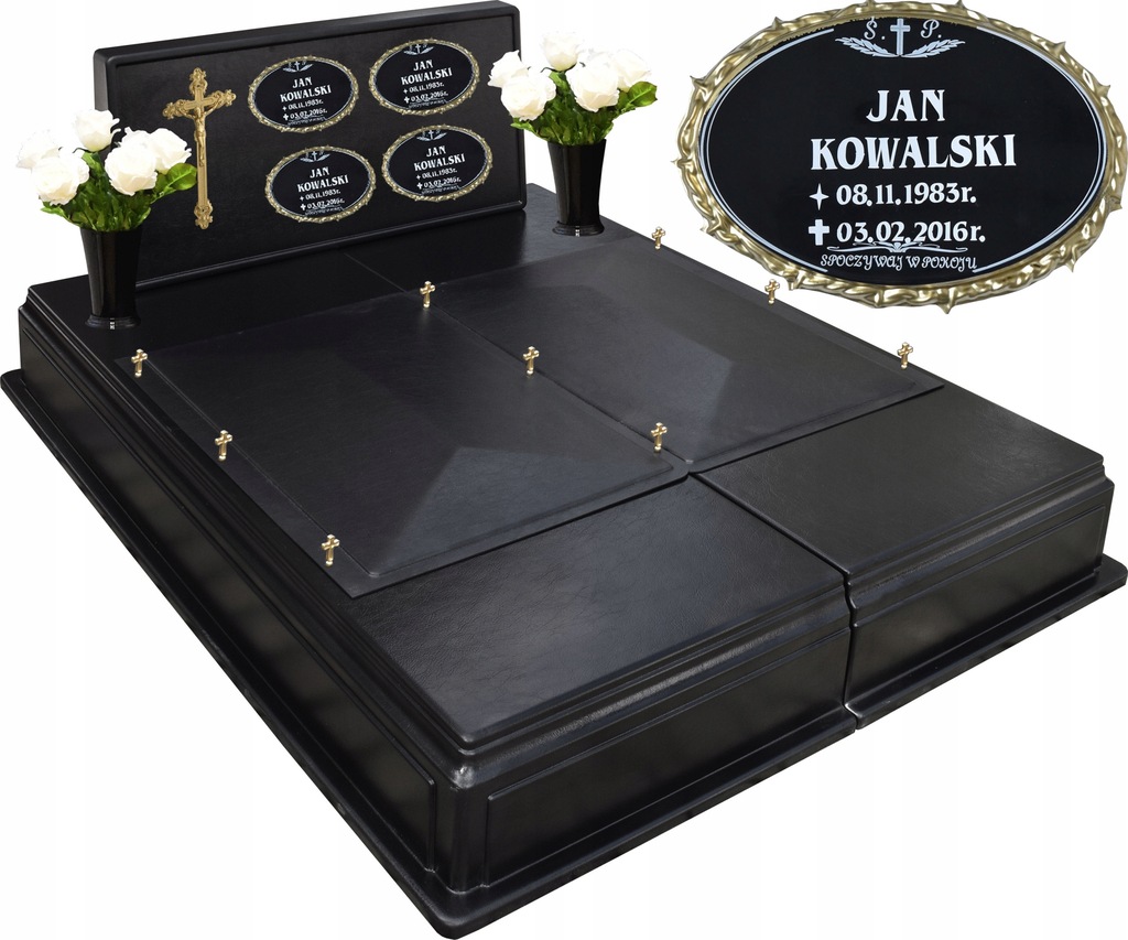 Nagrobek Pomnik Plastikowy podwójny czarny+pokrywa