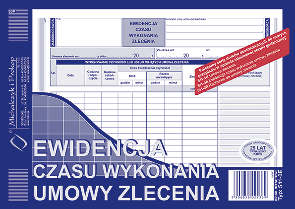 511-3E Ewidencja czasu wykonania umowy zlecenia A5