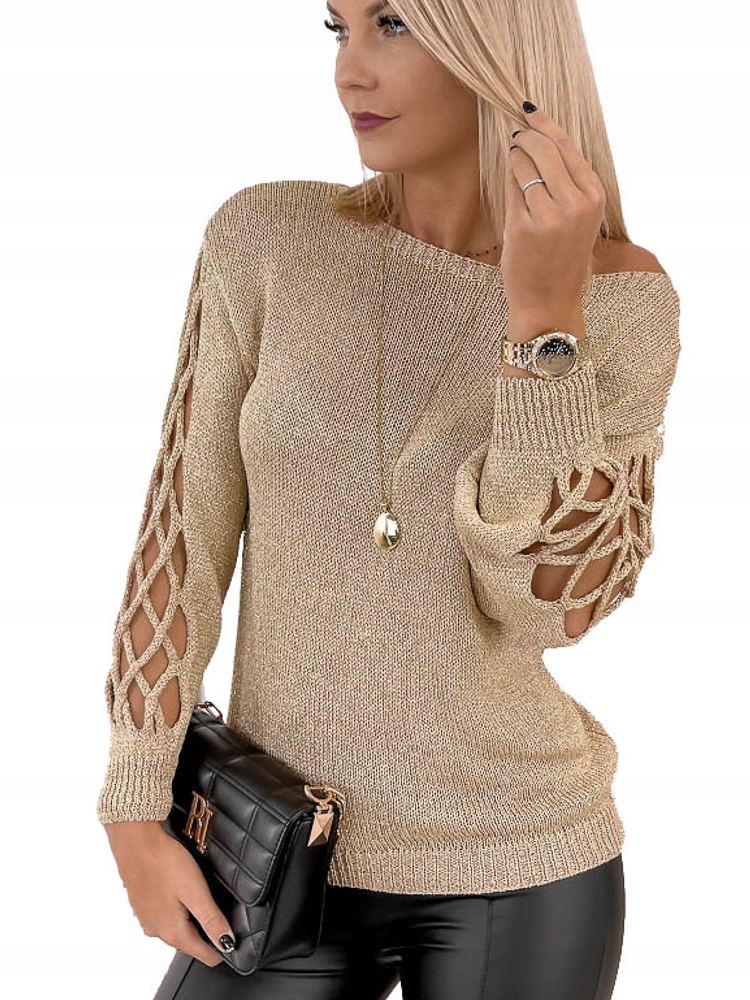 Elegancki sweter ze złotą nitką SWETER Z WISKOZY SWETER LIVADIA ZŁOTY UNI