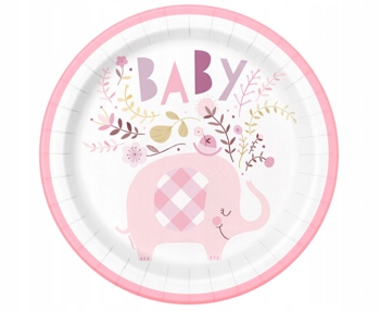 Talerzyki papierowe na baby shower Floral Elephant