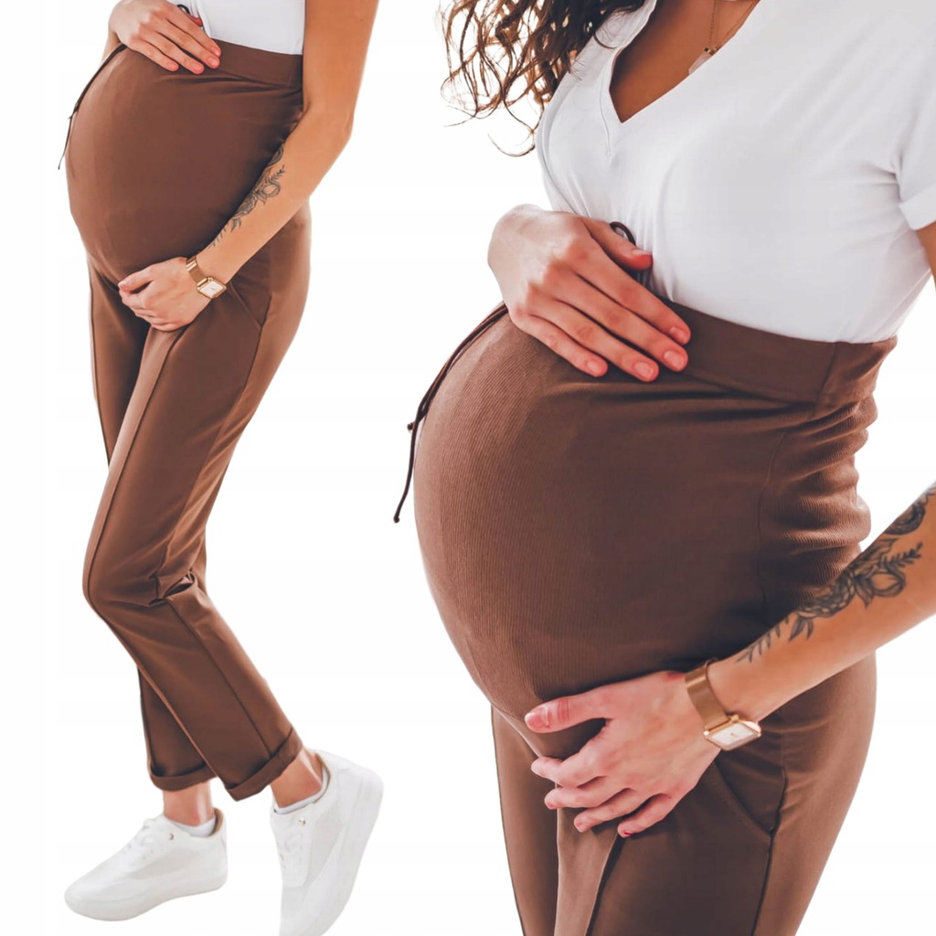 Ciążowe brązowe damskie spodnie dresowe stan M