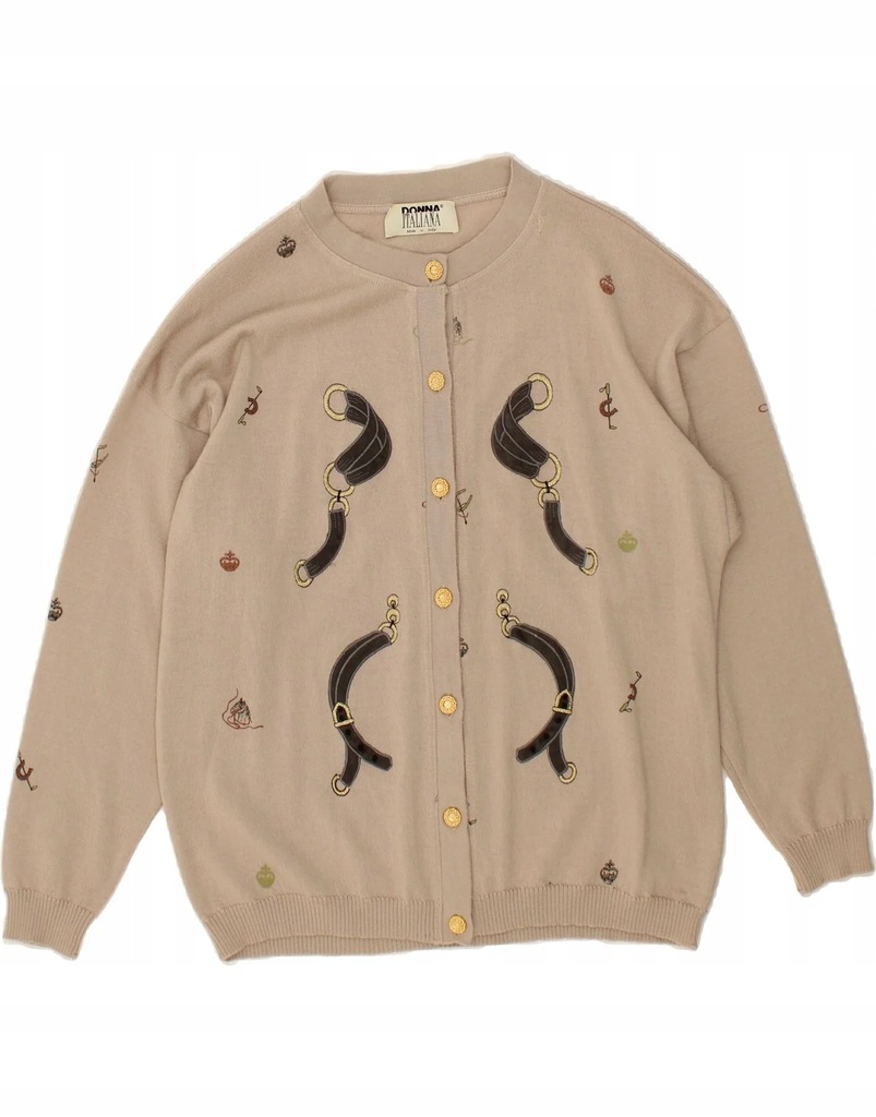 VINTAGE Womens Abstract Pattern Cardigan Sweater UK 18 XL Beige Wool