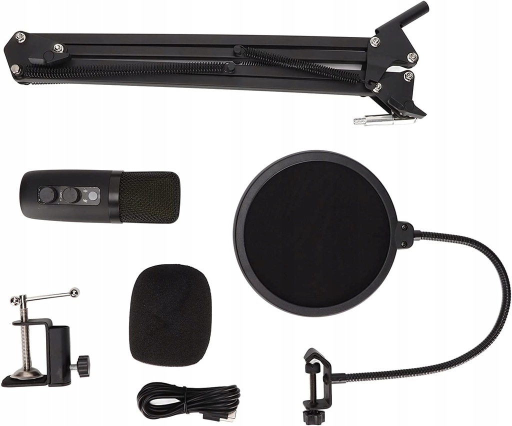 MIKROFON POJEMNOŚCIOWY USB POP FILTR STATYW KABEL