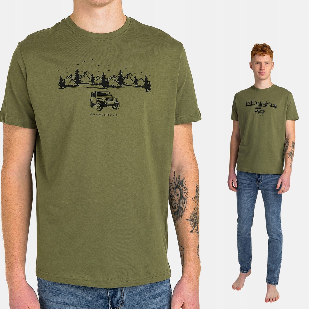 MĘSKI T-shirt Bawełniany Krótki Rękaw Koszulka Męska Samochód Rozmiar XL