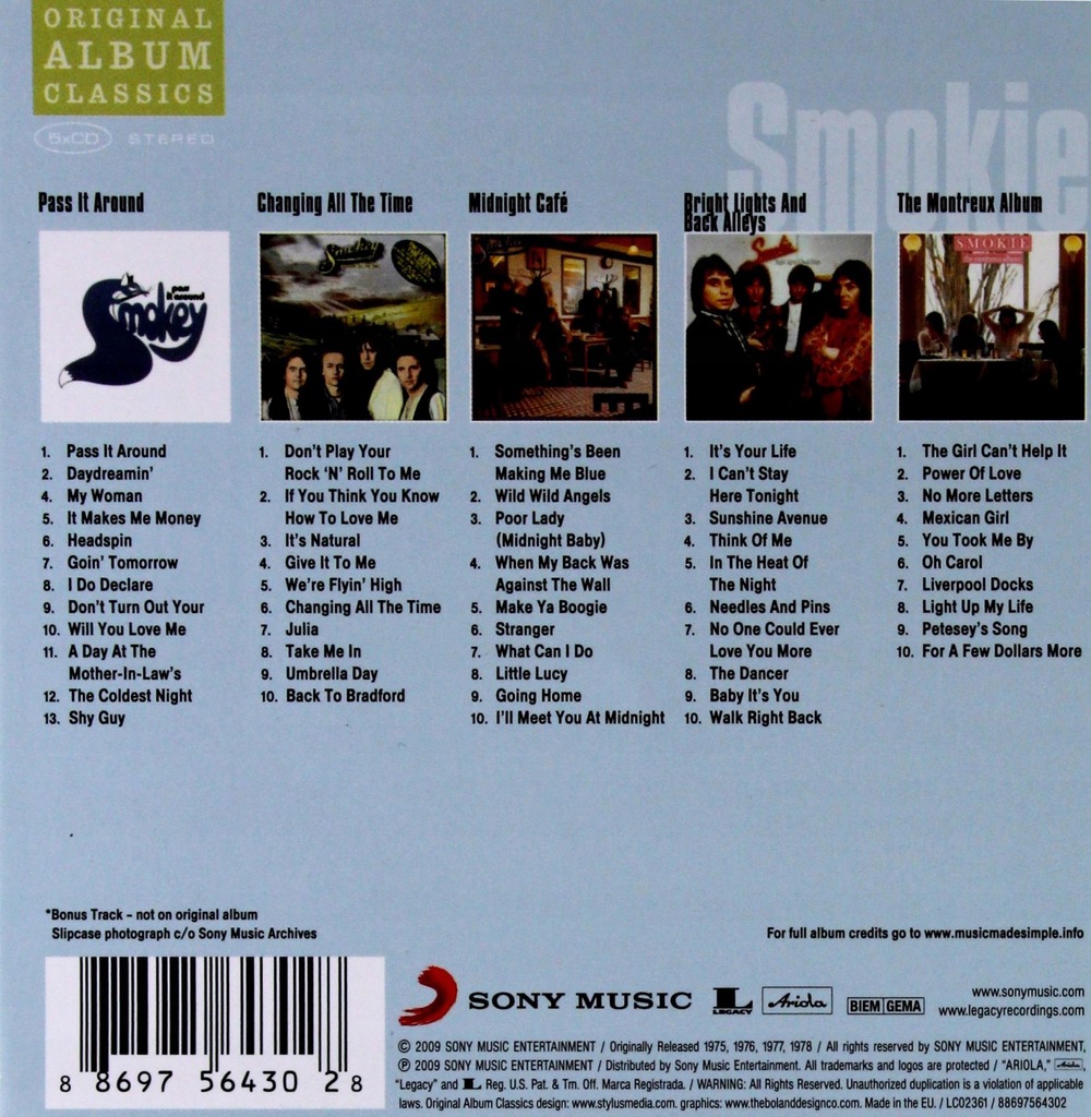 Купить SMOKIE: ОРИГИНАЛЬНЫЙ АЛЬБОМ КЛАССИКИ (5CD): отзывы, фото, характеристики в интерне-магазине Aredi.ru