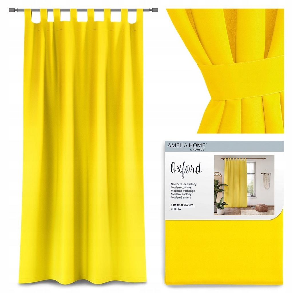 AmeliaHome Zasłony OXFORD TAB YELLOW 140X250