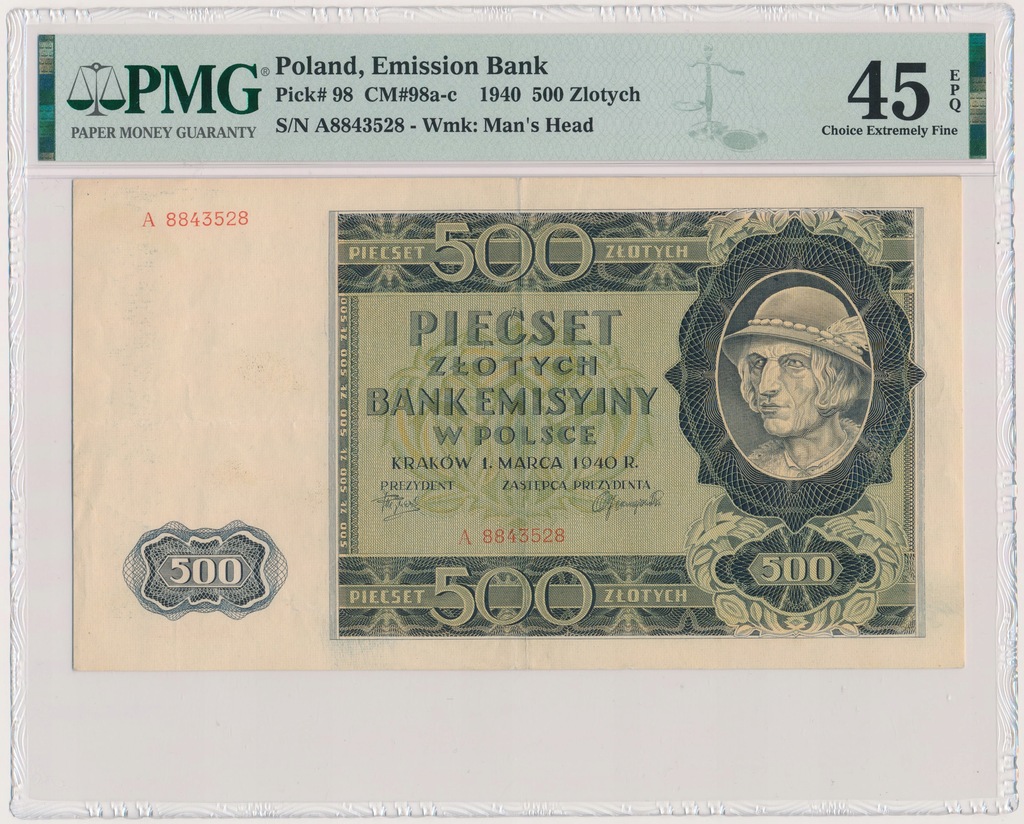 7199. 500 złotych 1940 - A - PMG 45 EPQ