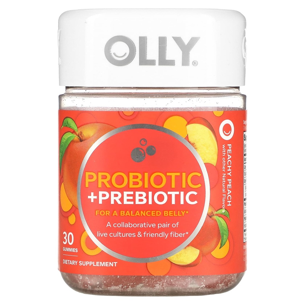 OLLY, Probiotyk + Prebiotyk, Łososiowy Brzoskwinia, 30 żelki