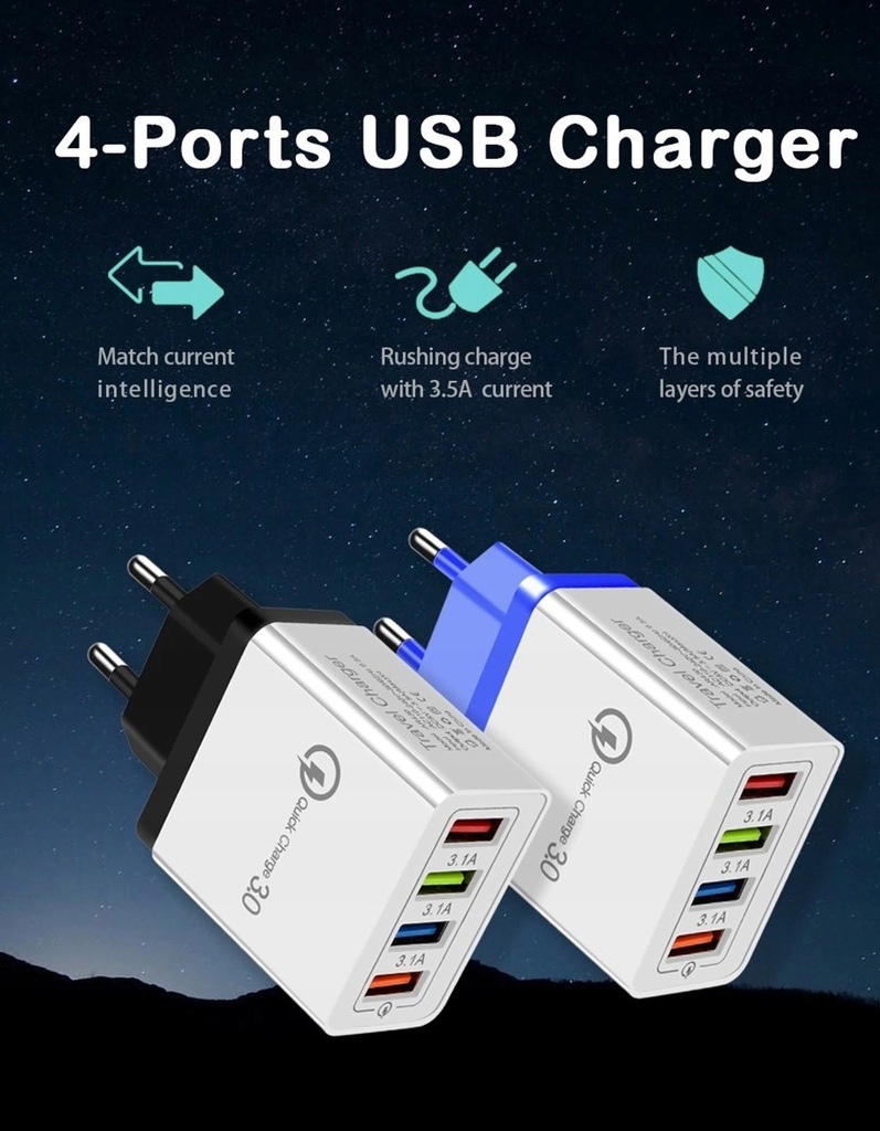 Купить БЫСТРОЕ СЕТЕВОЕ ЗАРЯДНОЕ УСТРОЙСТВО 4x USB QUICK CHARGE 3.0: отзывы, фото, характеристики в интерне-магазине Aredi.ru