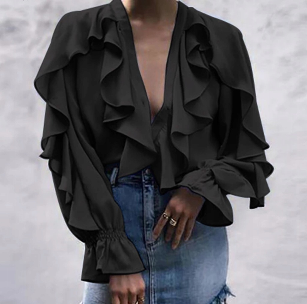 Koszula Zara falbanki żabot czarna elegancka blog