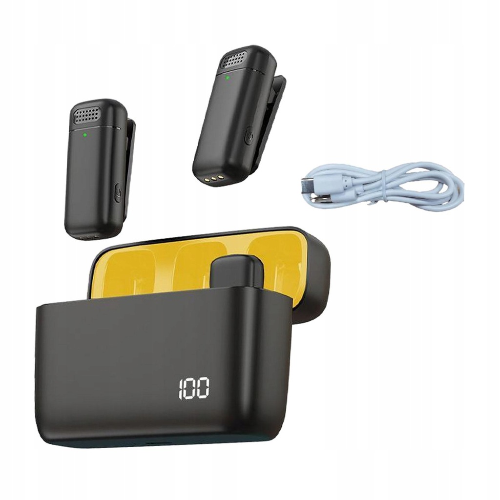 2x Wireless Lavalier Microphone Real Time Power Display with Black Yellow