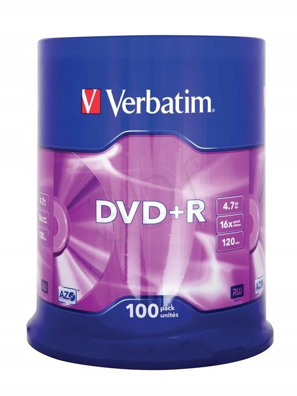 PŁYTA VERBATIM DVD+R AZO, 4,7GB, 16X, CAKE 100 SZT