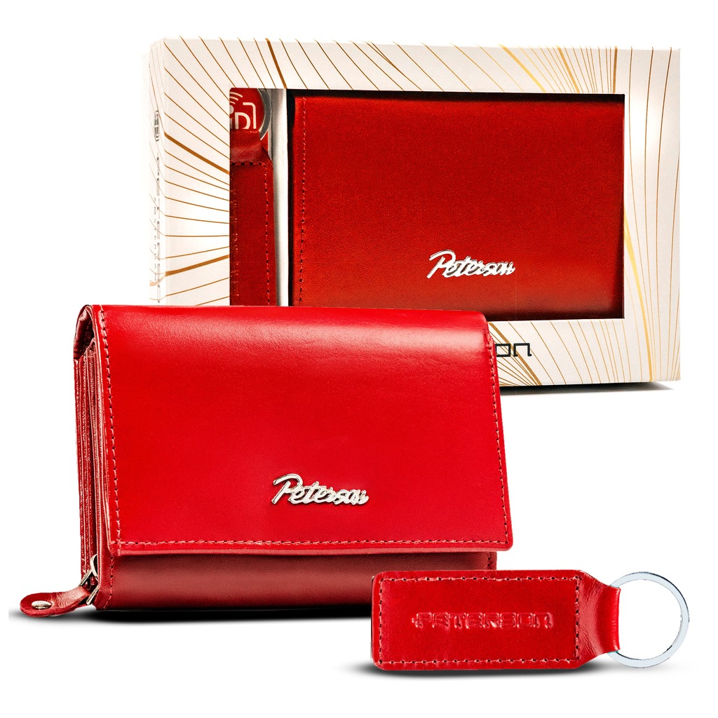 PETERSON damski portfel skórzany brelok zestaw prezentowy