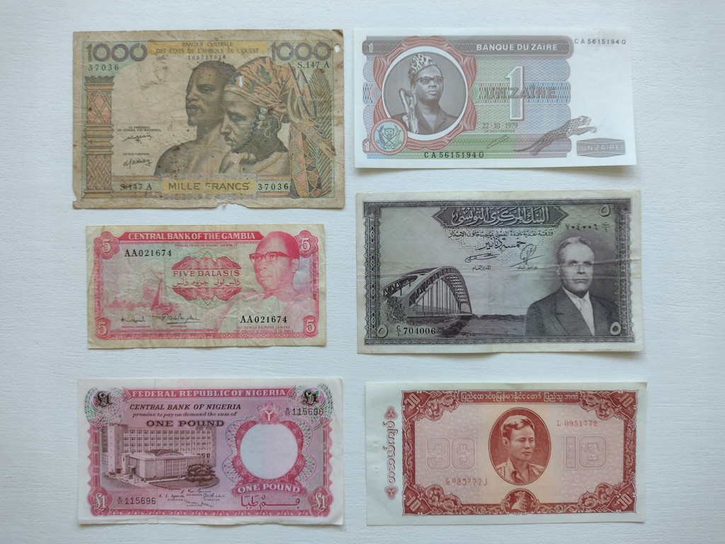 Zestaw banknotów 6 szt. Afryka Rzadsze !!!