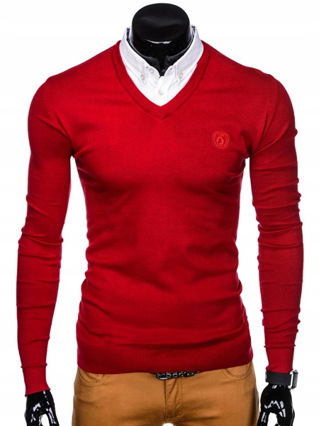OMBRE Sweter Męski Z Kołnierzykiem Czerwony XL
