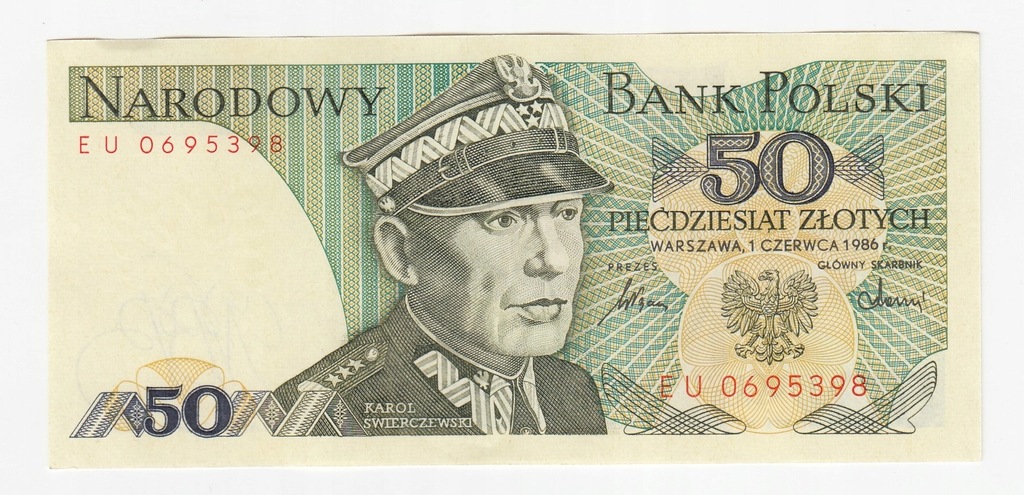 Banknot 50 zł 1986, seria EU, UNC-