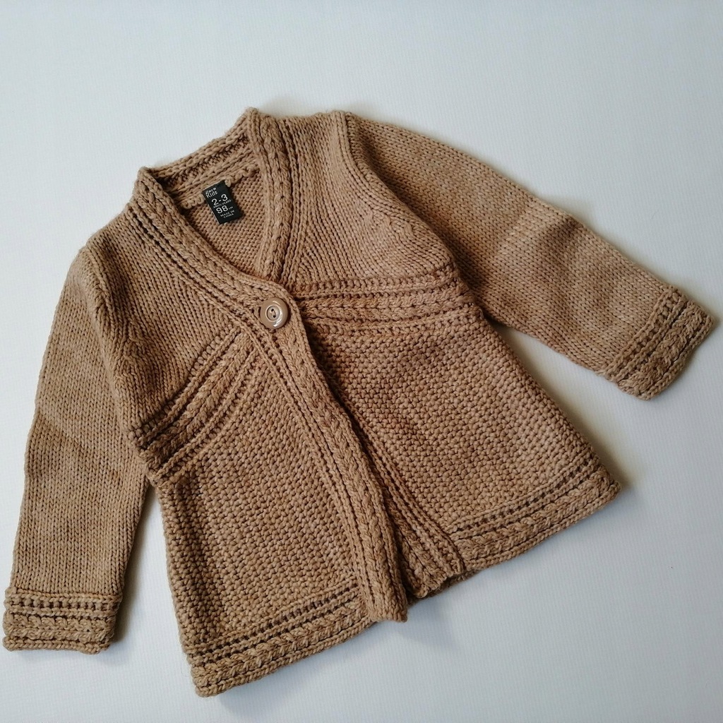 ZARA sweterek - kardigan z wełną beż 2-3L/98cm