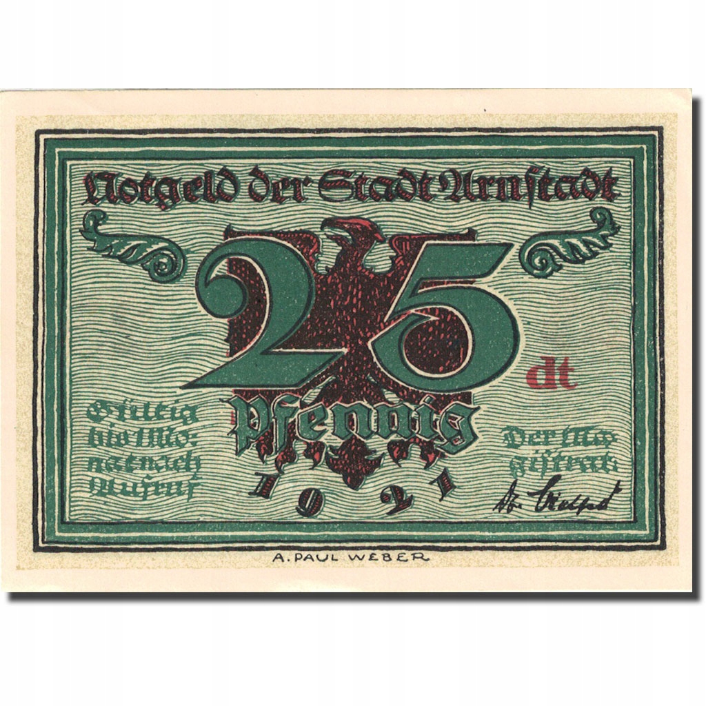Banknot, Niemcy, Arnstadt, 25 Pfennig, Monument, 1
