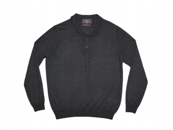 M&S Sweter polo szary 50% wełna merino L