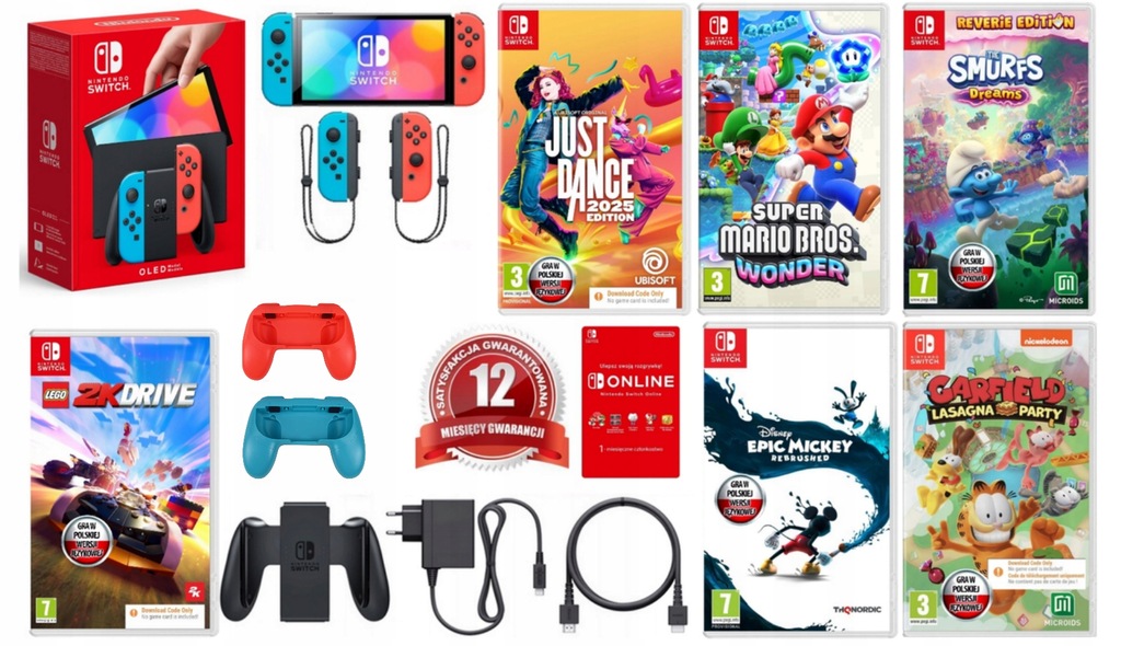 Zestaw Konsola Nintendo Switch OLED Mario + Smerfy + Mickey + LEGO Drive