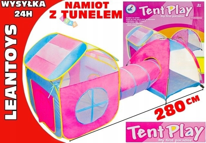 Kolorowy Namiot z Tunelem Domek 3m Tunel 8418760353 3 częściowy namiot Zamek domek, igloo, tunel